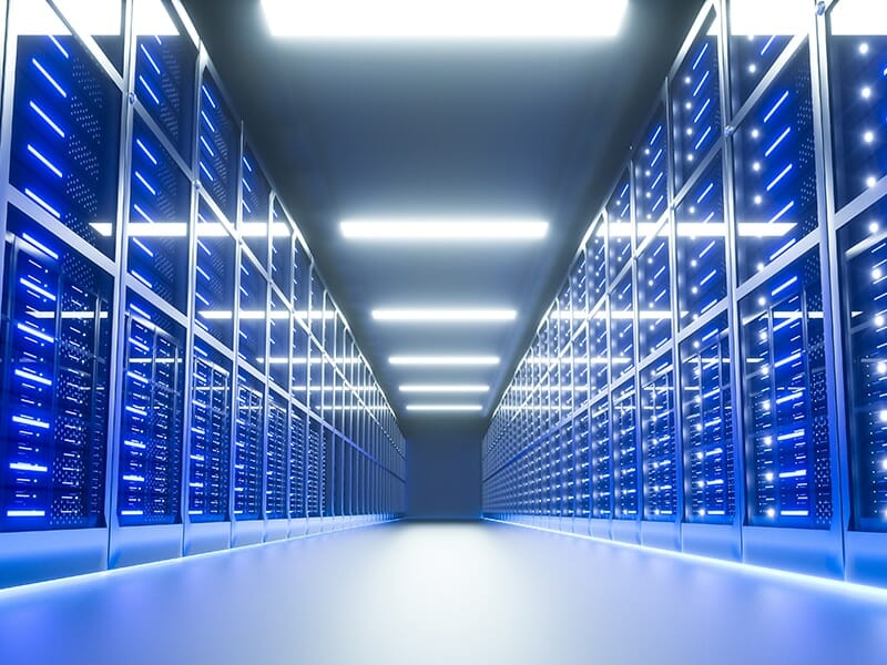 Server room interior in datacenter. 3D Render Server Room